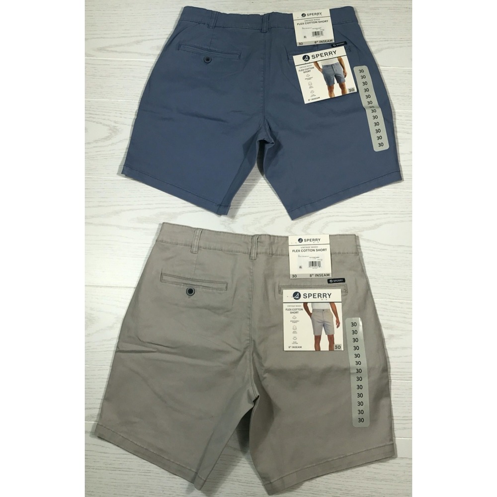 Sperry Chino Shorts Men 30 Flex Cotton Flat Front Deck Breathable 2 Pair New